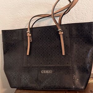 Guess Monogram Black and Tan Tote Bag